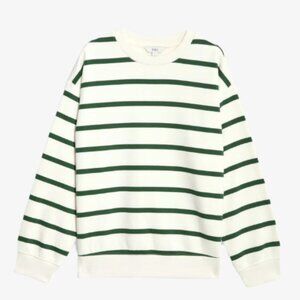 Marks & Spencer Women's Cotton Rich Striped Sweatshirt Long Sleeve Top Green